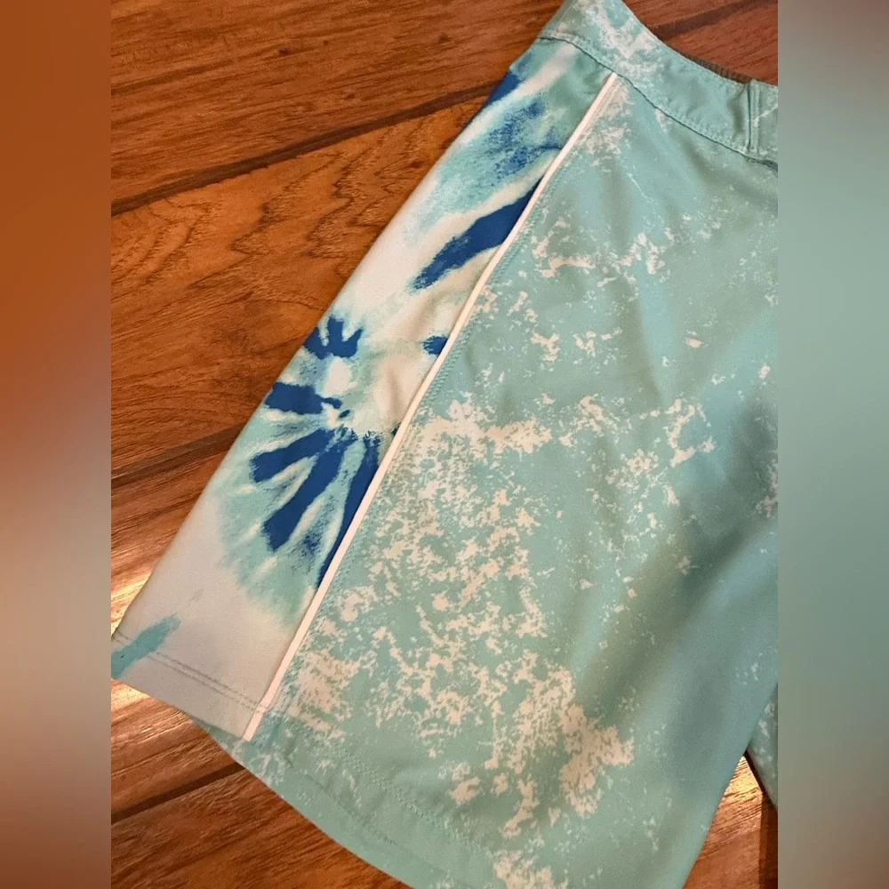 Hurley swim trunks shorts men’s 31 teal blue tie dye patterned ocean pocket nice